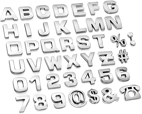 Lamoutor 43Pcs Car Emblem Letters Sticker DIY 3D Chrome Number Symbol Badge Decal