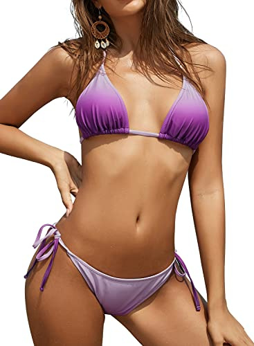 SHEKINI Donna Inferiore Bikini a Triangolo Imbottito Top Tie Laterale Scrunch Costumi da Bagno Costume da Bagno