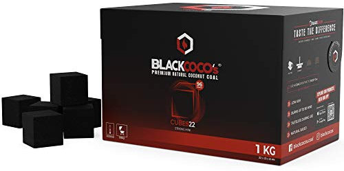 Shisha Kohle 1kg CUBES22 Kokoskohle Kokosnuss Naturkohle 22mm Grill BBQ | Kompakt für kleine Köpfe HMD One Coal, empfindliche Tabaksorten, Wasserpfeife Hookah, 80 Min Brenndauer, geschmacksneutral