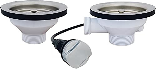 Siebkorb-Excenterventil 114 mm mit Raumschaffer 2 x Überlauf und Drehbetätigung Ersatzteile für Spüle Küchenspüle Siebkorb Ventil