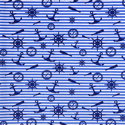 DéVa Dekostoff Lilly OC Maritim blau weiß gestreift in 1,6m Breite (METERWARE) Baumwollstoff Stoff aus 95% Bio-Baumwolle