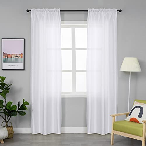 GIRASOLE HOME Par de cortinas filtrantes de tela de símil seda de color liso, cortina de seda sintética para salón, habitación e interiores, 2 paneles con bolsillo, 70 x 235 cm, blanco