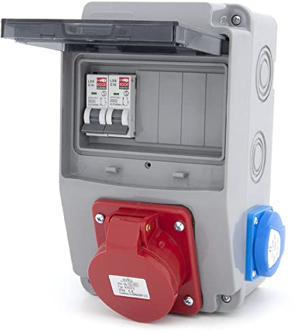 ELS Elektrotechnika Steckdosenverteiler Baustromverteiler Wandverteiler Schuko 2x230V + Leitungsschutzschalter 2x LS C16, 1x CEE 16A (nicht abgesichert) Verdrahtet Anschlußfertig für Innen- und Außen