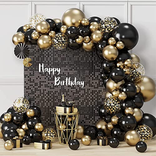 Schwarz Gold Ballons Girlande Set, 124 Stück Schwarz Luftballons Garland Kit Schwarz und Gold Metallic mit Konfetti Ballon für Geburtstag Party Abschlussfeier Hochzeit Dekorationen
