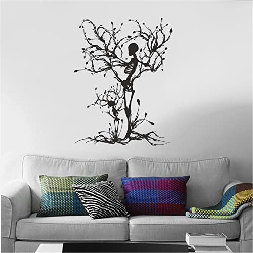 Gothic Wandtattoo Halloween Dekor Skelett Kunst Aufkleber Baum Wandkunst Für Wohnzimmer Wand Vinyl,Schwarz,57x59cm