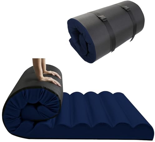 MeMoreCool Aufrollbare Bodenmatratze, Faltbare Camping-Matratze, Memory-Schaum-Isomatratze, tragbare Bodenliege für Kinder und Erwachsene, Reisen, Schlafen, Autozelt, 10 cm dick (Marineblau)