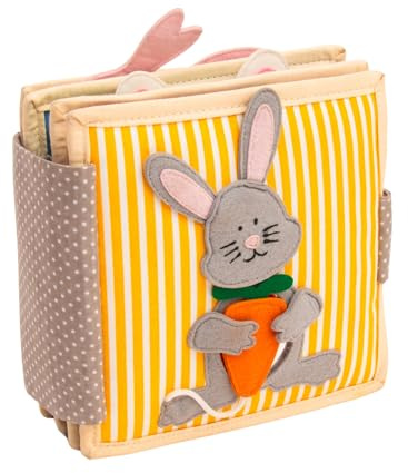 Jolly Designs – Mini Quiet Book Funny Bunny ab 18 Monaten – Oster Geschenk – Montessori Spielzeug für Kleinkinder – Motorik & Kreativität fördern – Busy Book aus Filz – Handgefertigtes Filzbuch
