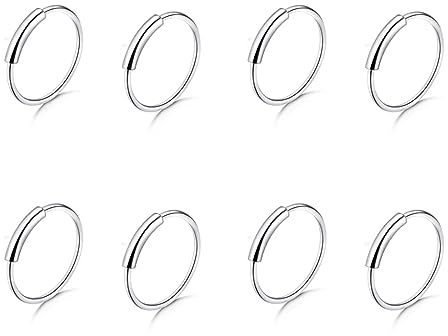 LYQNIHOB Set di 4 Coppie di Anelli e Orecchini a Cerchio in Acciaio Inox da 8mm per Donne, Adatti Come Piercing per Naso, Labbro e Orecchio, Gioielli per Il Corpo alla Moda e di Alta qualità,