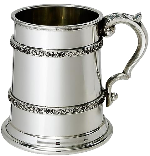 I LUV LTD Zinn Krug Halbes Pint Doppeltes Keltisches Band Erhöhte Keltische Zwillingsdrahtbänder Griff im Georgianischen Stil Rein Bier Krug Personalisierte Geschenke für Männer und Frauen