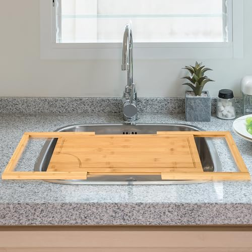 WILLOWDALE Bambus-Schneidebrett für die Spüle, Küchenspüle, Abdeckung für Theke, Charcuterie Board, Serviertablett, großes Holz-Schneidebrett für Fleisch, Obst, Gemüse