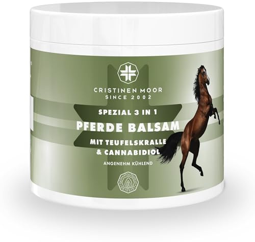 CristinenMoor Pferdebalsam (Pferdesalbe) 3 in 1 intensiv mit Bio-Hanfsamenöl und CBD, extra stark, kühlend 500ml