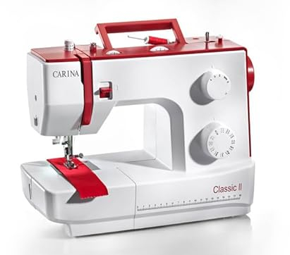Carina Classic II by Fischer: Eine der besten Nähmaschinen, Computer-Nähmaschine für Einsteiger, Fortgeschrittene & Profis, Freiarm, LED Nählicht, Rot, Metall, 16.98 cm x 27 cm x 22 cm