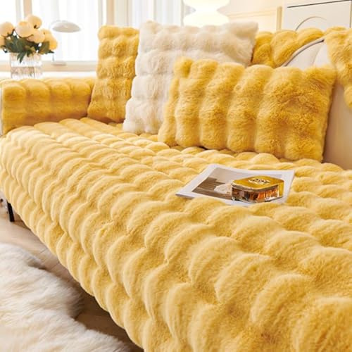 Bettschlange Kaninchen Plüsch Sofabezug L Form 1 2 3 4 Sitzer, Sofa Überzug Ecksofa U Form, 2023 Neue Universelle rutschfeste Sofaschoner, Superweiche SofaÜberwurf aus Kunstpelz für Wohnzimmer