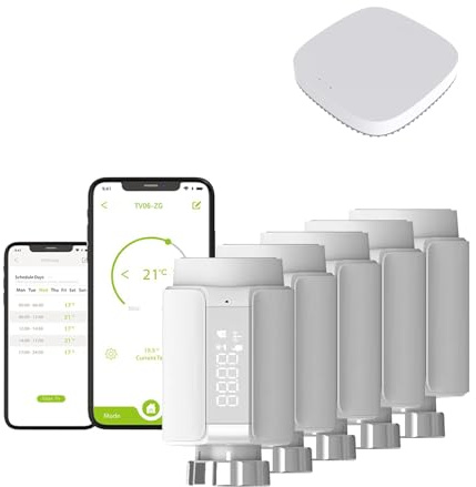 Qiumi Smart Home Radiator Thermostat Digital Zigbee heizungsthermostat, App Control, Alexa, Google Assistant, Energy Saving,Easy Installation