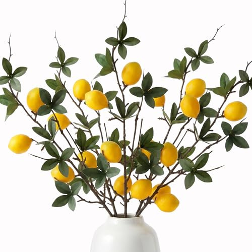 Gresorth Gelb Mini Zitrone Lebensecht Künstliche Dekoration mit Blätter Gefälschte Obst Zweigstelle Simulation DIY Kranz Garten Weihnachten Modell 5 Stück