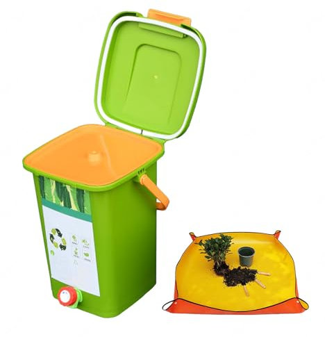 avec Robinet pour Collecter Le Liquide De Compost Poubelles à Compost 2/2,6/4/5 Gallons Facile à Nettoyer avec Le Couvercle D'étanchéité Composteur De Balcon,Style3(15L)-1Set