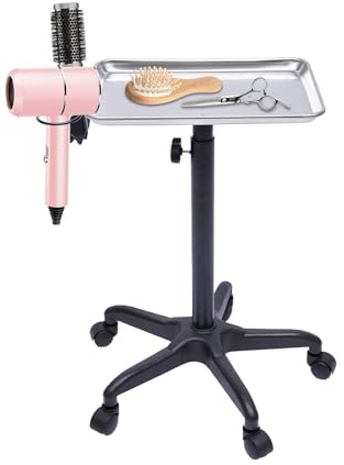 Tablette Coiffure a Roulette Plateau de Coiffure Hauteur Réglable Amovible Chariot de Rangement avec Plateau et Roues,Convient pour Salon de Coiffure, Salon de Coiffure (Argent)