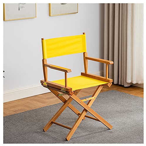 LolaHoyus Tragbarer Regiestuhl aus Massivholz, Make-up-Stuhl, zusammenklappbarer Outdoor-Künstler-Regiestuhl, professioneller Beauty-Tool-Make-up-Zubehör-Loungesessel,Gelb charitable