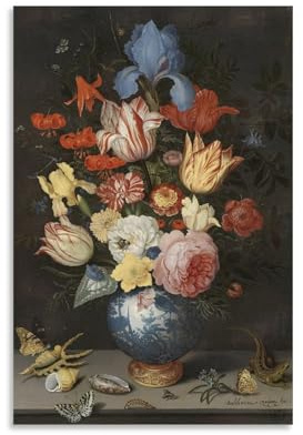 Balthasar Van Der Ast,Chinese Vaas Met Bloemen, Schelpen En Insecten Poster Print Decorative Painting Canvas Wall Art Living Room Posters Bedroom Painting 20x30inch(50x75cm)