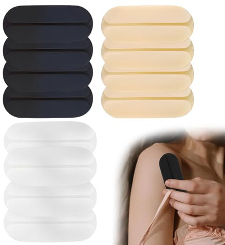 UYVPAER 12 pezzi Antiscivolo Spalline Reggiseno Cuscinetti in Silicone, Fermo per la Spallina del Reggiseno（Color Carne,Nero,Bianco)