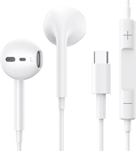 Kopfhörer mit Kabel USB C In Ear Kopfhörer Kopfhörer mit Mikrofon USBC Ohrhörer Typ C Kompatibel mit iPhone 15/15 Plus/15 Pro/15 Pro Max/16/16 Pro/17/iPad Pro/Air/Samsung Galaxy S24 S23 S22 S21 Weiß