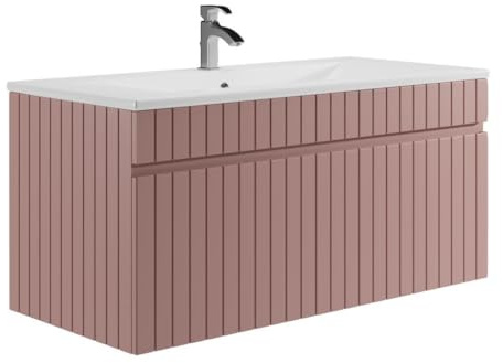 Vente-unique-Mobile per bagno sospeso scanalato con lavabo da incasso 100 cm Rosa - SATARA