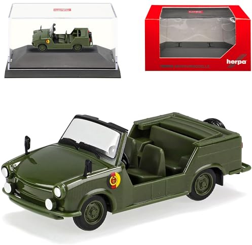 Trabant 601 Kübel NVA DDR Arme 1964-1990 mit Sockel und Vitrine H0 1/87 Herpa Modell Auto