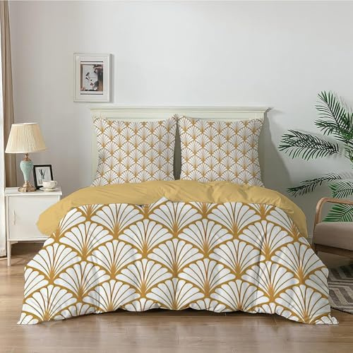 Qiwagu Bettwäsche 200x220 Braune BlüTen, Bettwäsche-Sets Gelb aus Weiche Atmungsaktiv Microfaser, Bügelfrei Wendebettwäsche Bettbezug 200x220 und 2 Kissenbezüge 80x80 cm