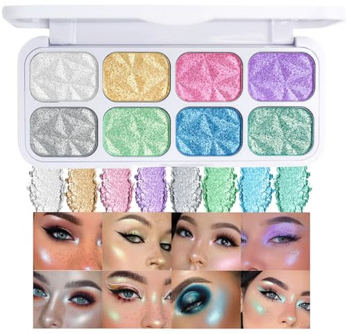 Palette de fards à paupières à paillettes, 8 couleurs, chatoyantes, palette de maquillage holographique, waterproof et brillance durable, maquillage des yeux ultra pigmenté, pour fête et quotidien