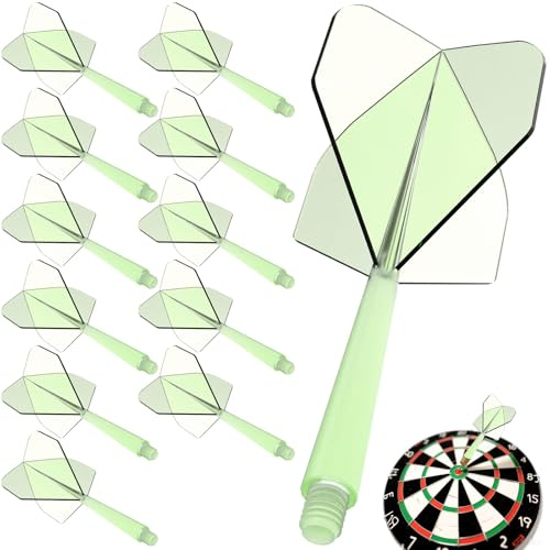Pyroclasia Juego de 12 plumas para dardos con caña estable, accesorios para dardos Fusion, Flyer con caña, colas fijas, de plástico, sistema de vuelo (2BA) (verde)