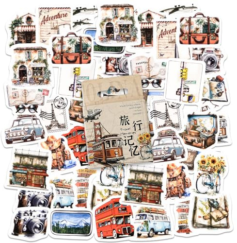 46 Stücke Reise Aufkleber, Scrapbook Dekorative Aufkleber für Kinder Teens Erwachsene Reisekoffer, Laptop, Planer, Kalender, Scrapbook, Koffer, Notizbücher, Journal
