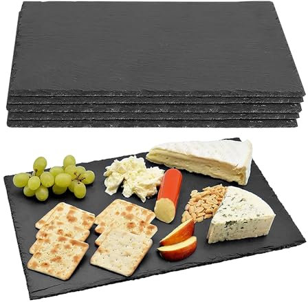 Set Da 6 Pezzi Piatti Ardesia 40x30Cm Grandi XXL Cm Pietra Naturale Sottopiatti Piatto Vassoio Portata Decorazioni Tavola Piatti Grandi Certificati Contatto Alimentare Sushi Formaggi Salumi