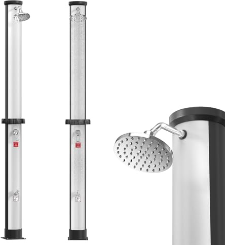 ACXIN Solardusche mit 40 Liter, Außendusche 216 cm Höhe, Regenduschkopf 360° Drehbar, Wassertemperatur bis 60°C, Solar Gartendusche für Garten & Pool mit Wasserhahn & Anschluss (Silber-Schwarz)