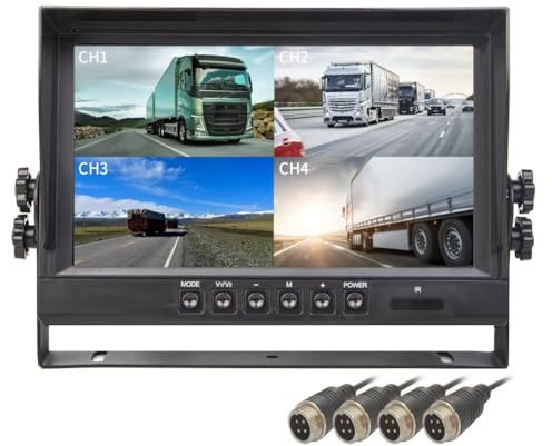 Vjsujehgy 9 Moniteur de Voiture LCD 4 Canaux Affichage à Quadruple Écran 4CH pour Caméra de Recul de Voiture ou de Camion