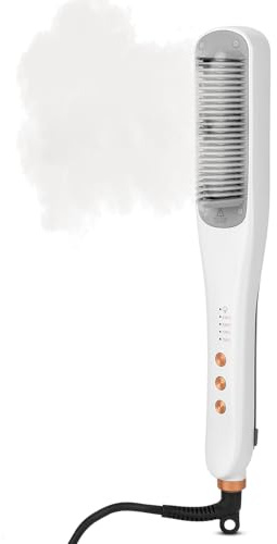 AraSyleon Spazzola Stira Capelli a Vapore - 3 Livelli Temperatura (150°C-210°C), Riscaldamento Rapido 30s, Piastre Ceramica, Design Sicuro, per Tutti i Capelli, Bianco