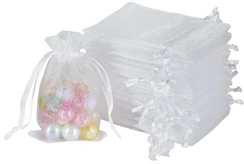 100 Stück Weiß Organzasäckchen Groß, 14 X 18 cm Organzabeutel Mit Zugband, Hochzeit Kleine Geschenktüten, Schmuckbeutel, Schmuck Organzasäckchen Für Party, Hochzeit, Weihnachten (Weiß)