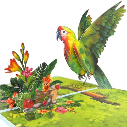 YianHien 3D Pop Up Karte, Papagei Vogel und Blumen Karte Geburtstag Geschenke für Frauen Männer zum Danke Jahrestag Lehrertag Ruhestand Gute Besserung Glückwunsch, Geburtstagskarte Pop Up