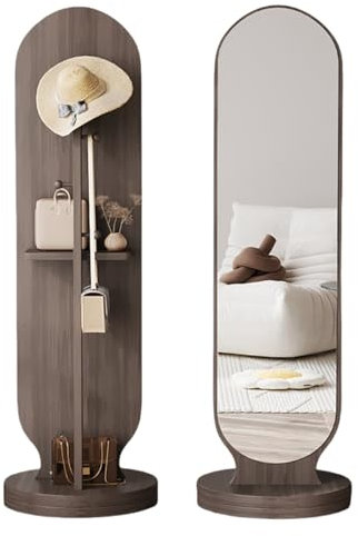 Specchio da terra a figura intera, con appendiabiti, girevole a 360°, con ganci, autoportante, 46 x 168 cm, per camera da letto e guardaroba, elegante design grigio