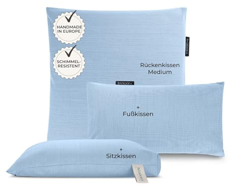 BADESOFA® M Lot de 3 coussins de bain pour tout le corps, dossier, pieds et coussin d'assise, ensemble complet, lavables et à séchage rapide, bleu