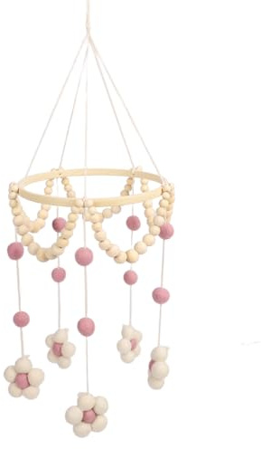 Baby Mobile mit sanfter Bewegung, handgefertigt aus Holzperlen & Filzkugeln, Schlafhilfe für Neugeborene, geeignet als Krabbeldecke Deko, Babyzimmer Ausstattung, sichere Spielzeugalternative für