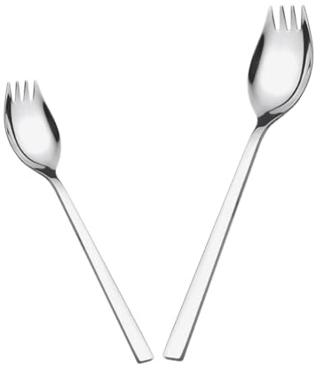 FUNNETOYU 2 pièces Cuillères Salade INOX Longues Manches Fourchettes Multifonctions pour Fruits et Desserts Lot pour Maison Restaurants