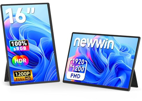 Newwin Ecran Portable 16,01 HDR FHD 1920x1200P IPS Deuxieme Écran PC Portable Additionnel USB-C HDMI Ecran Externe Monitor Plug&Play Moniteur de Jeu pour Ordinateur Portable PC Mac Xbox