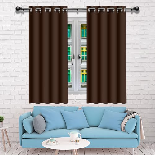 DYINDUN Verdunklungsvorhänge Schlaufen 140 x 120 cm Thermo Vorhang Gegen Kälte Und Hitze Blickdicht Gardine Vorhang mit Ösen/Hitze Ösenschal mit Ösen, Waschbar für Schlafzimmer, braun
