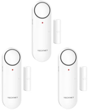 TECKNET Door Alarms When Opened, Alarm & Chime Door Sensor, Door Security With 3-Level Volume Selection, Red-Flashing-Ligh Garage Alarm, Door Sensor for Door, Window, Garage, Pool and Anti-Theft