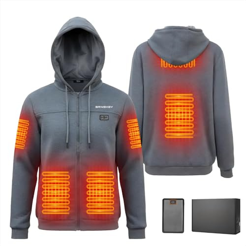 Brimekey Reißverschluss Beheizbarer Hoodie mit Fleecefutter für Herren & Damen, 7.4V 20000mAh Akku - 6-Zonen Smart Heizjacke, 3 Heizstufen für Outdoor, Camping, Wandern