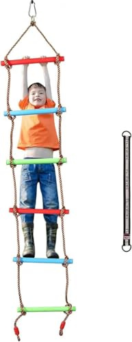 2m Kletterseil-Leiter für Kinder – Strickleiter für Schaukel, Hängeseil mit Gurt, Outdoor Spielzeug für Garten, Baumhaus oder Spielplatz