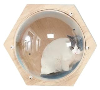 cat Tower, Wandmontiertes Katzenhaus aus Holz, Bettturm, Raumkapsel-Klettergerüst, Kätzchenspielzeug, Leiter, Kratzmöbel ，pet Supplies(47cm Hexagon)
