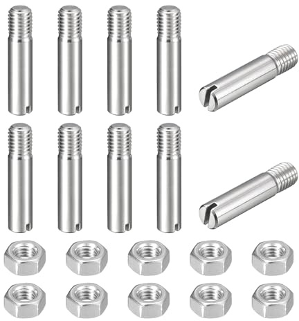 QUARKZMAN 10 Stück Zylinderstifte M10*45mm 304 Edelstahl Dübelstifte mit M10*10mm Außengewinde, Gewindestifte mit Schlitz und Muttern Set für Mechanische Fertigung, Industrie, Möbel Montage