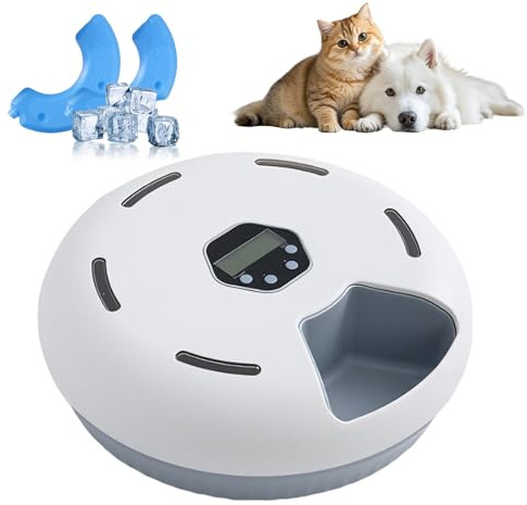 Futterautomat Katze Nassfutter mit Kühlung, 6 Mahlzeiten Programmierbar, Kabelloser Nassfutterautomat für Katzen mit Kühlakkus, BPA-freie Schalen – Batteriebetrieben für Katzen & Hunde