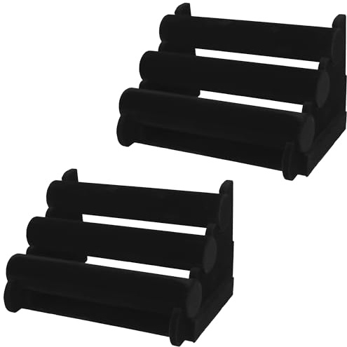 YIXNSW 2er-Set Schmuckständer 3-Stufig, 31 x 17 x 25 cm Schwarz Samt & Holz, Armband Halter & Armband Ständer, Uhrenständer für Zuhause und Geschäft